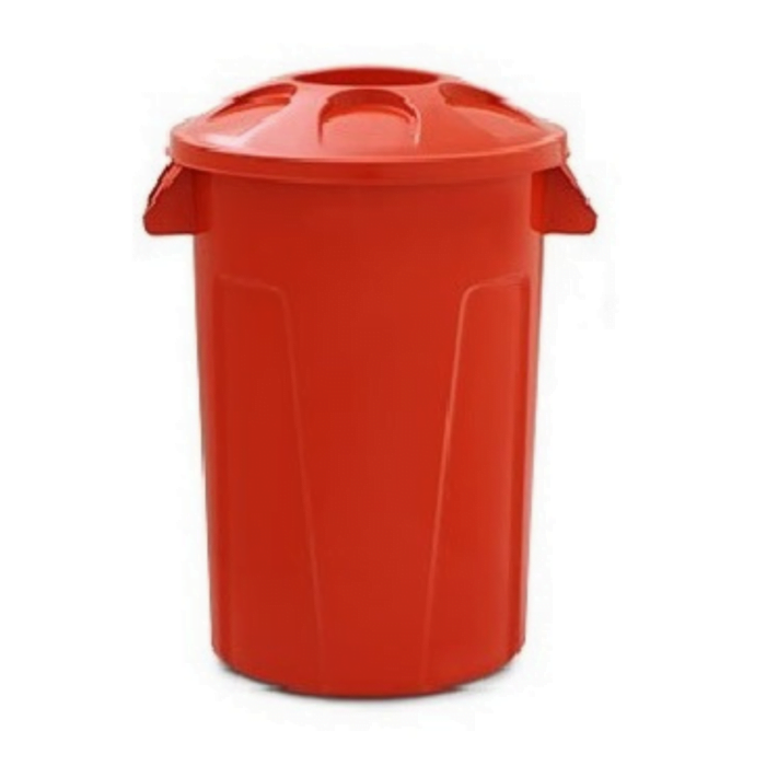 Balde para lixo 100 litros redondo, fabricado em Polipropileno (PP) ou Polietileno de Alta Densidade (PEAD).