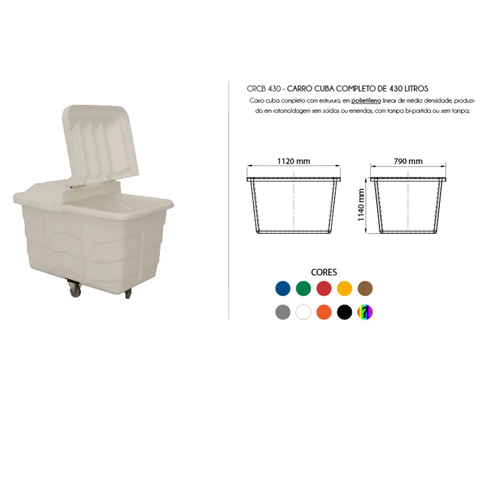 CARRO CUBA COM TAMPA BI PARTIDA - 430 LITROS - Imagem 2