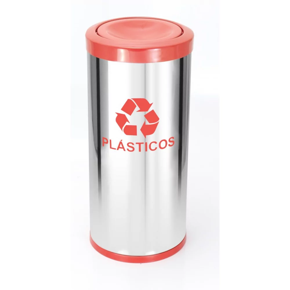 LIXEIRA INOX TUBULAR COM TAMPA VAI E VEM - 50 LITROS