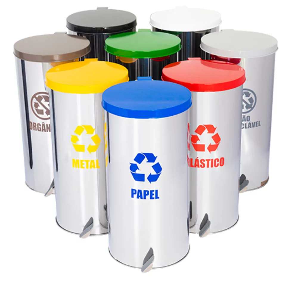 LIXEIRA INOX COM PEDAL TAMPA COLORIDA - MODELO TUBULAR - 95 LITROS - Imagem 2