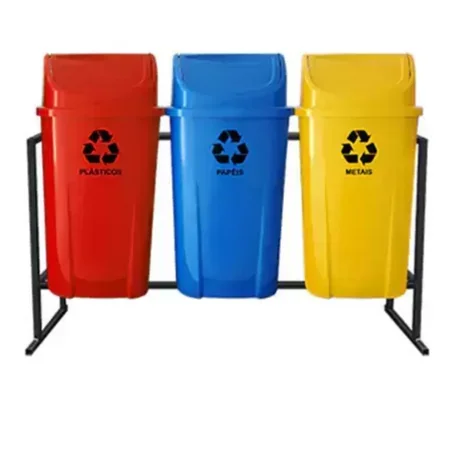 CONJUNTO 03 LIXEIRAS BÁSCULA INJETADA 60 LITROS