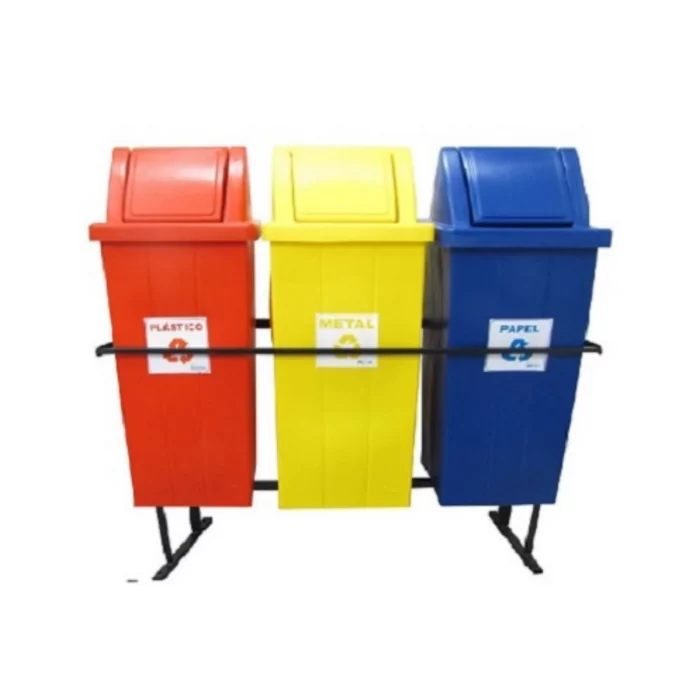 CONJUNTO 03 LIXEIRAS BÁSCULA ROTOMOLDADA 100 LITROS
