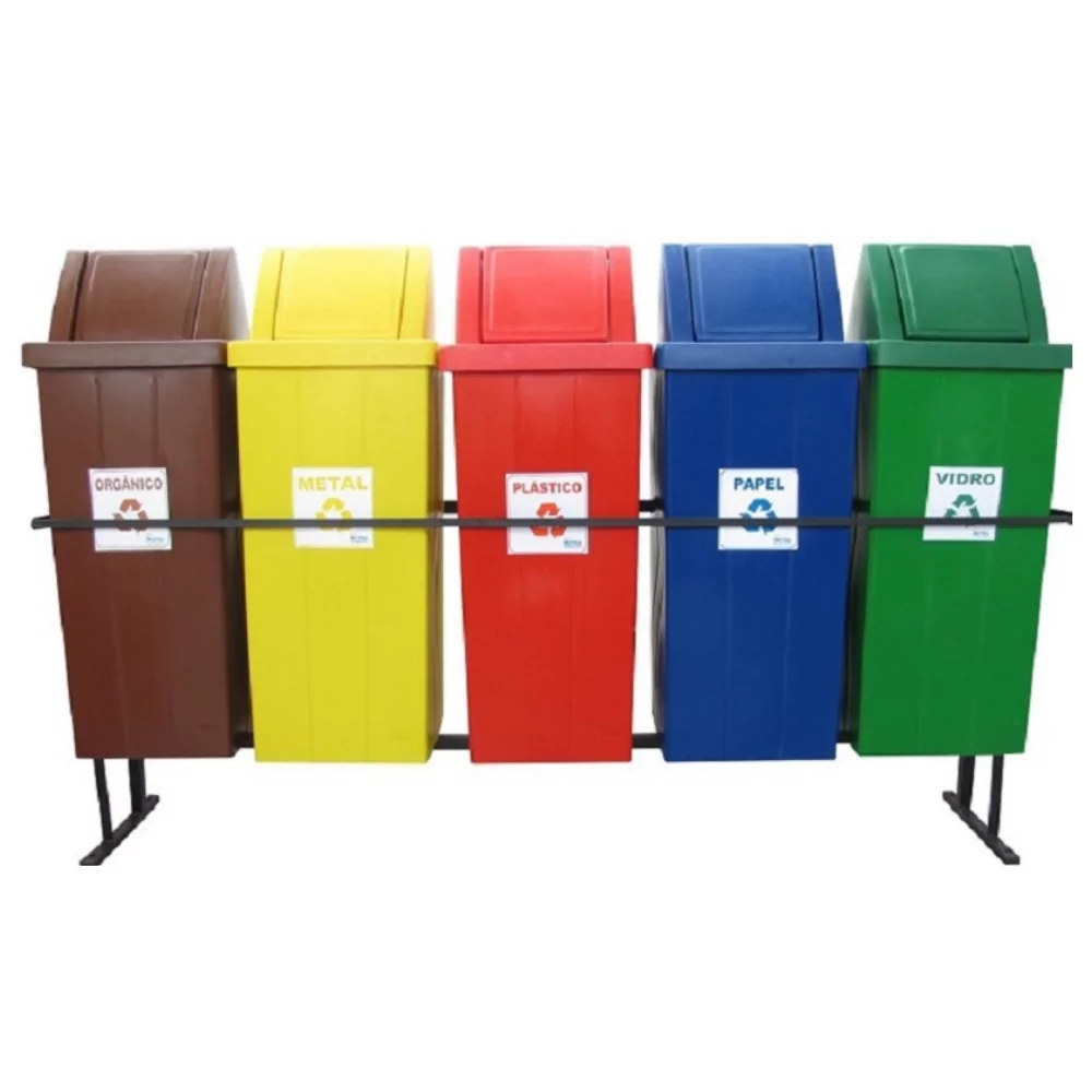 CONJUNTO 05 LIXEIRAS BÁSCULA ROTOMOLDADA 100 LITROS