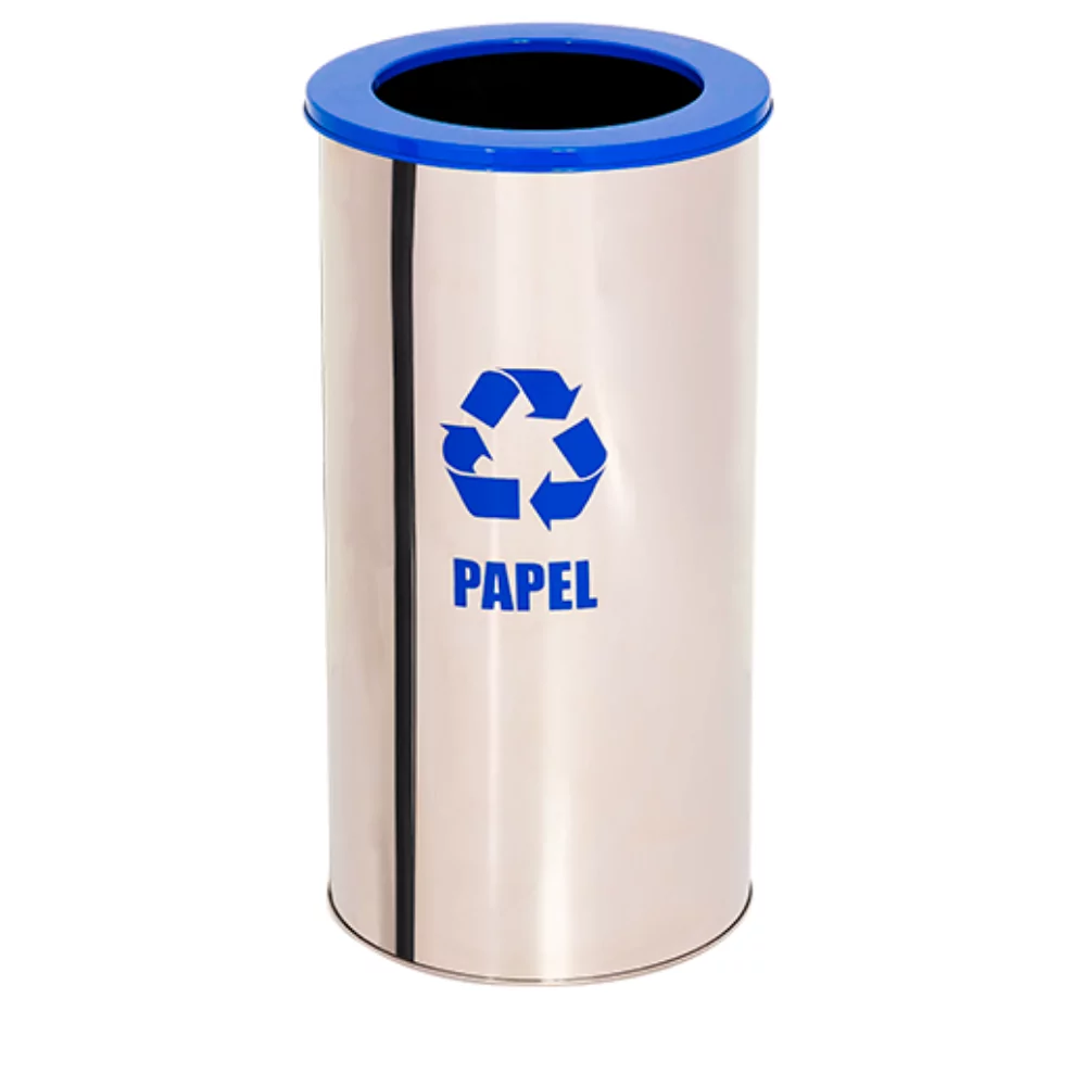 LIXEIRA INOX COM ARO PINTADO - TUBULAR - 27 LITROS
