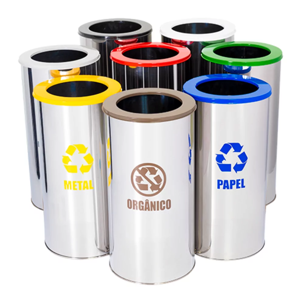 LIXEIRA INOX TUBULAR COM TAMPA VAI E VEM PINTADA - 40 LITROS - Imagem 2