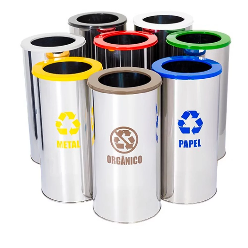 LIXEIRA INOX COM ARO PINTADO - TUBULAR - 27 LITROS - Imagem 2