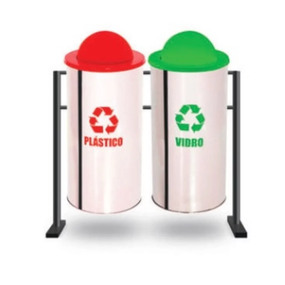 CONJUNTO 02 LIXEIRAS INOX TAMPA VAI E VEM 50 LITROS